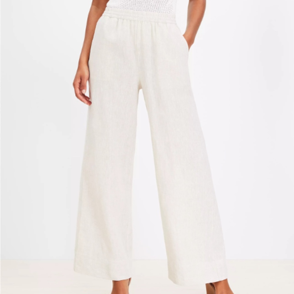 NEW Loft Sandy Linen Pull On Wide Leg Pant